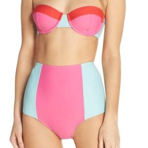 color block high waisted bathing suit bottoms